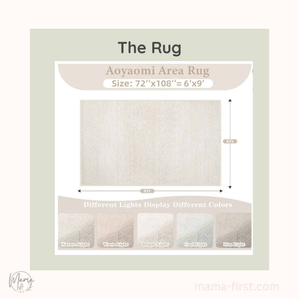 Cute neutral rug with subtle same tone pattern, with link to buy!