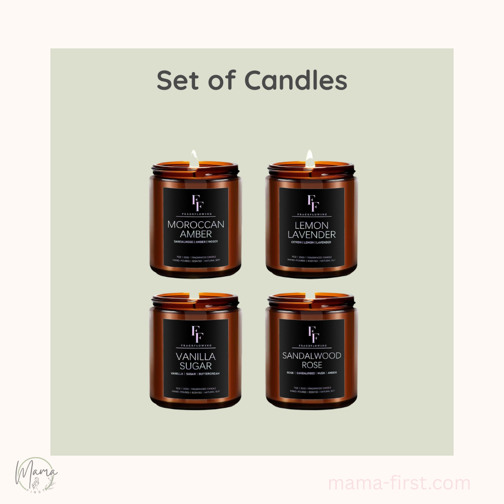 Set of amber glass and black label candles