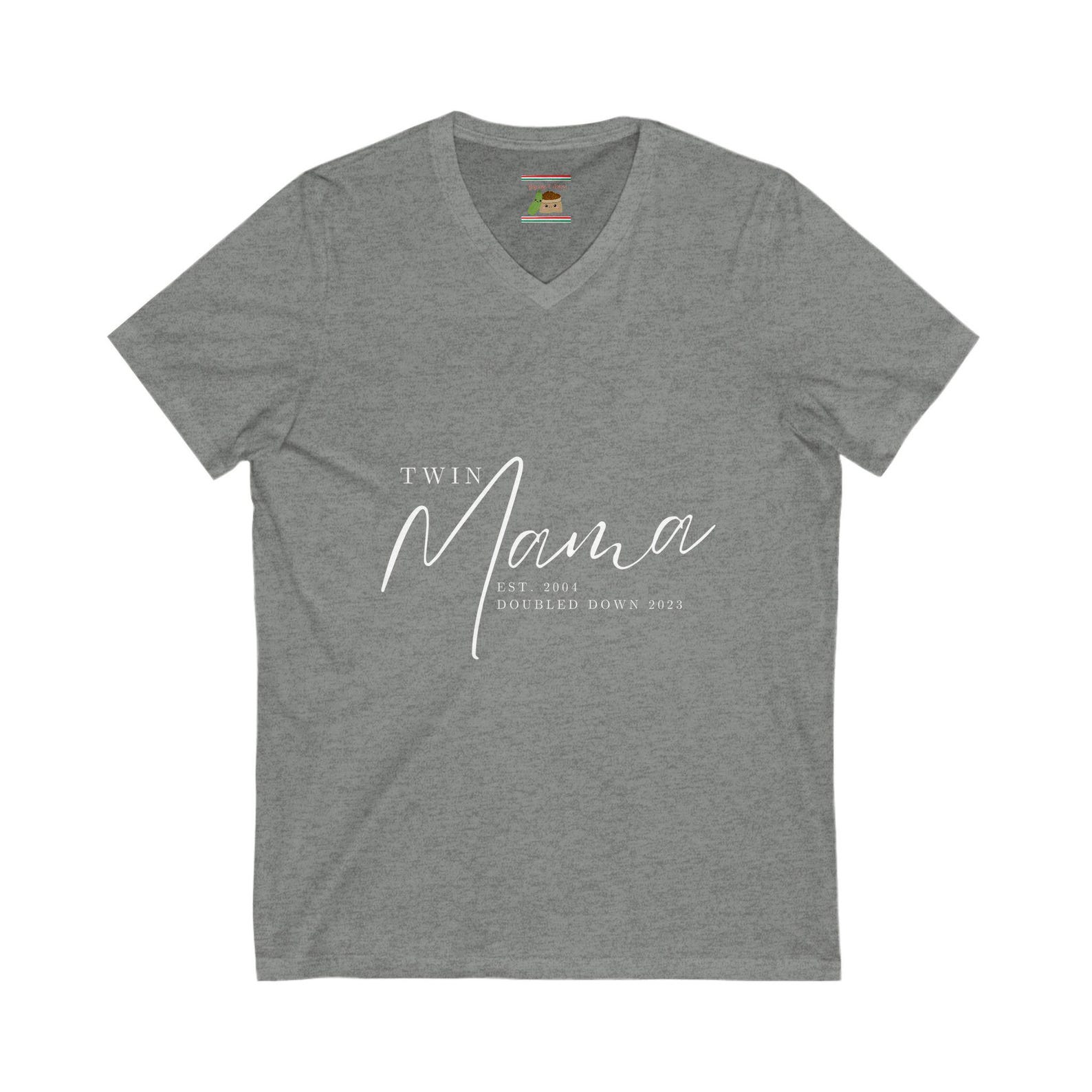 Twin Mama Customizable tee- Gray with white text 