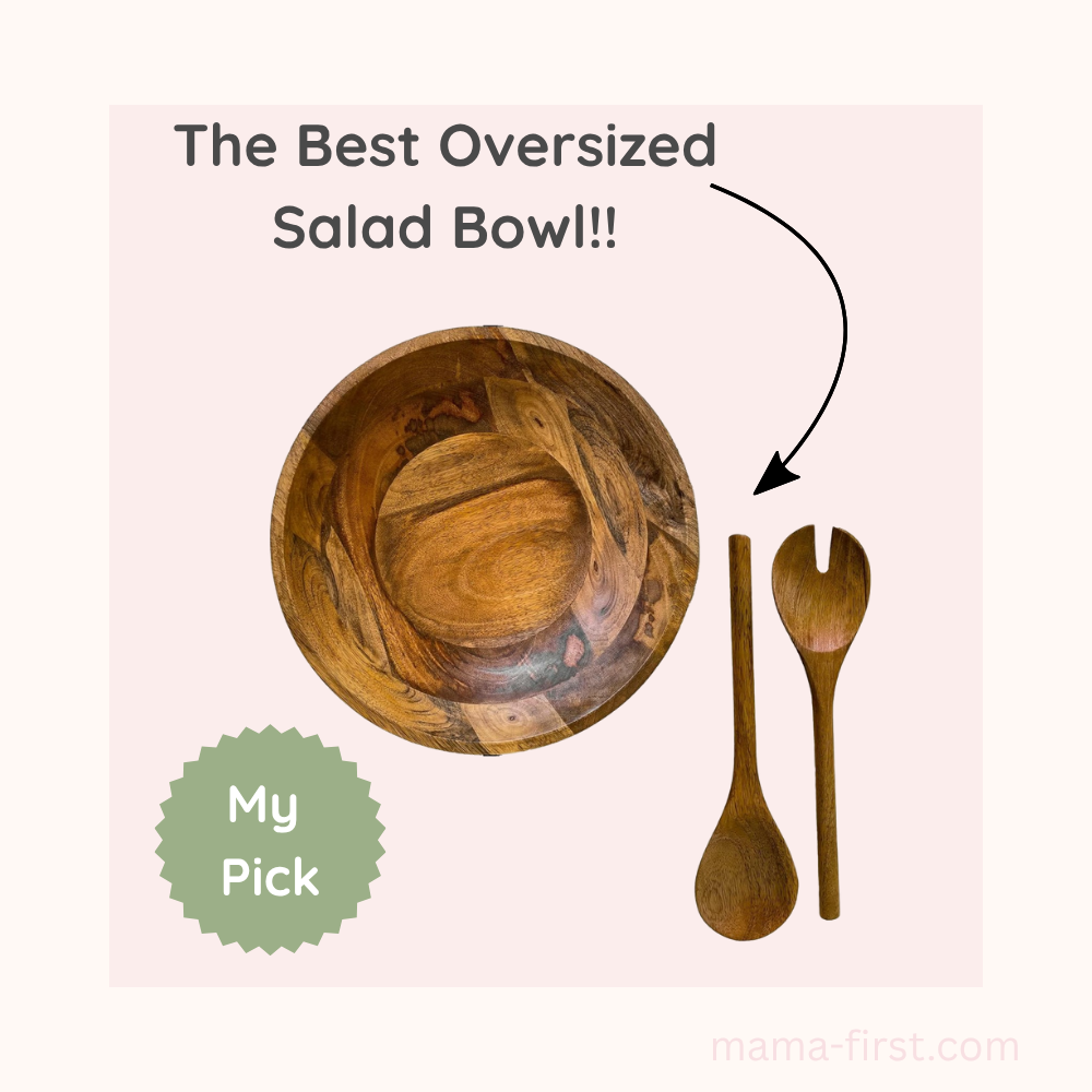 Wooden Oversized Large Salad Bowl with wooden salad spoons