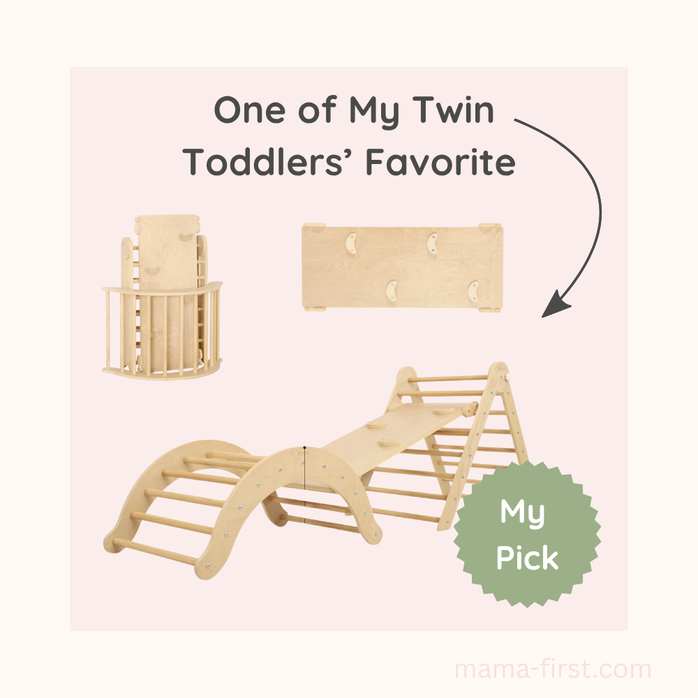 Montessori natural wood play gym- infant and toddler slide and climber