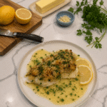Elegant stuffed monkfish recipe with crab and shrimp stuffing baked until golden and served in a rich lemon butter sauce. Garnished with fresh parsley and lemon slices, this restaurant-quality seafood dinner is perfect for entertaining, date nights, and special occasions.