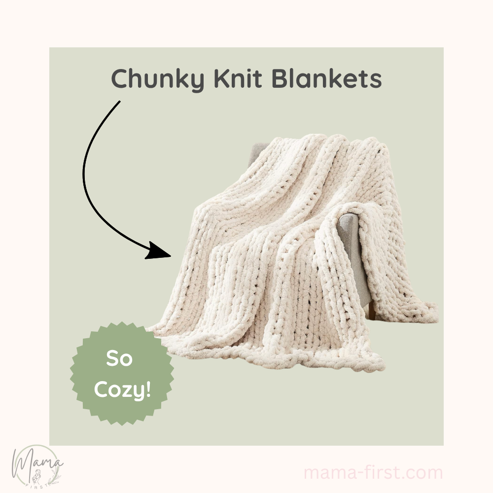 chunky light knit blanket in cream