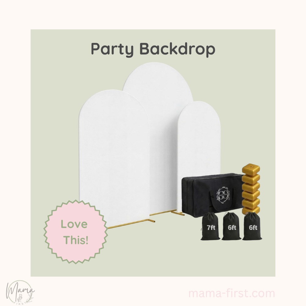 3 arch party backdrop with fabric covers, weights and carrying/storage cases